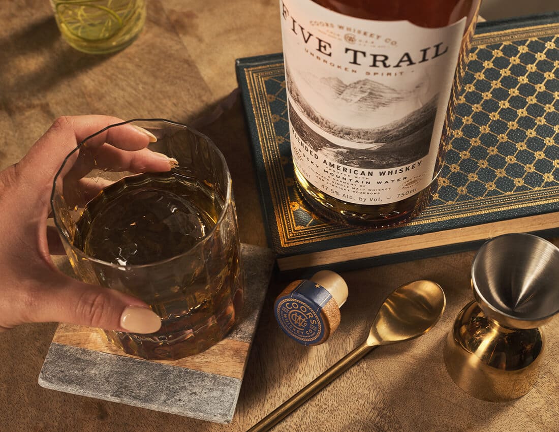 Content marketing photography showcasing Five Trail Whiskey
