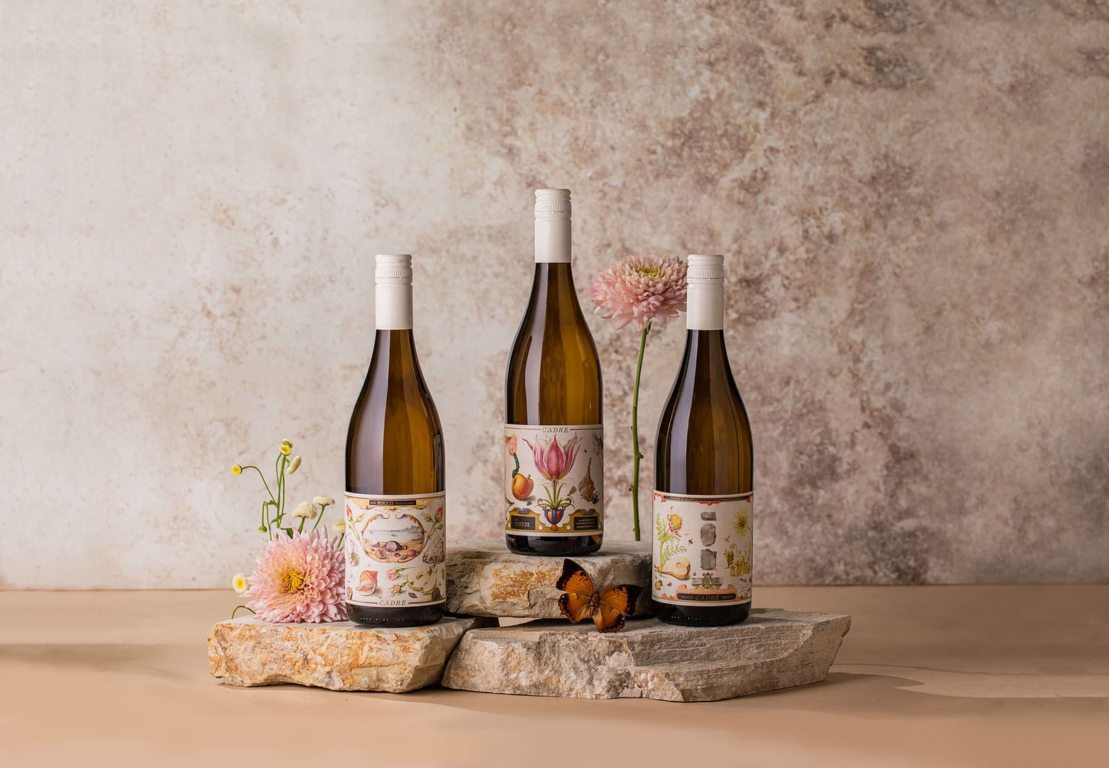 Premium wine branding design for Cadre Wines bottles