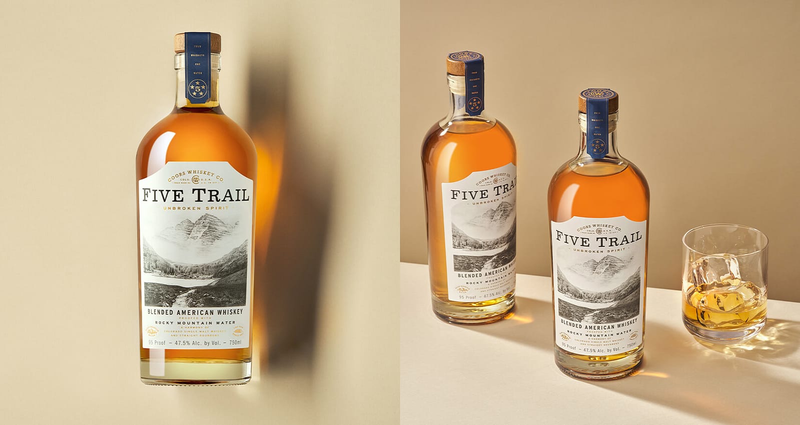 Five Trail Whiskey bottle with premium brand marketing design
