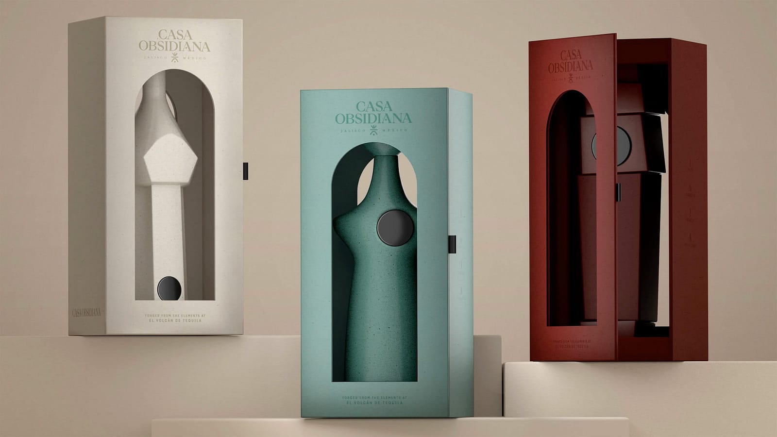 Luxury tequila packaging with obsidian-inspired details