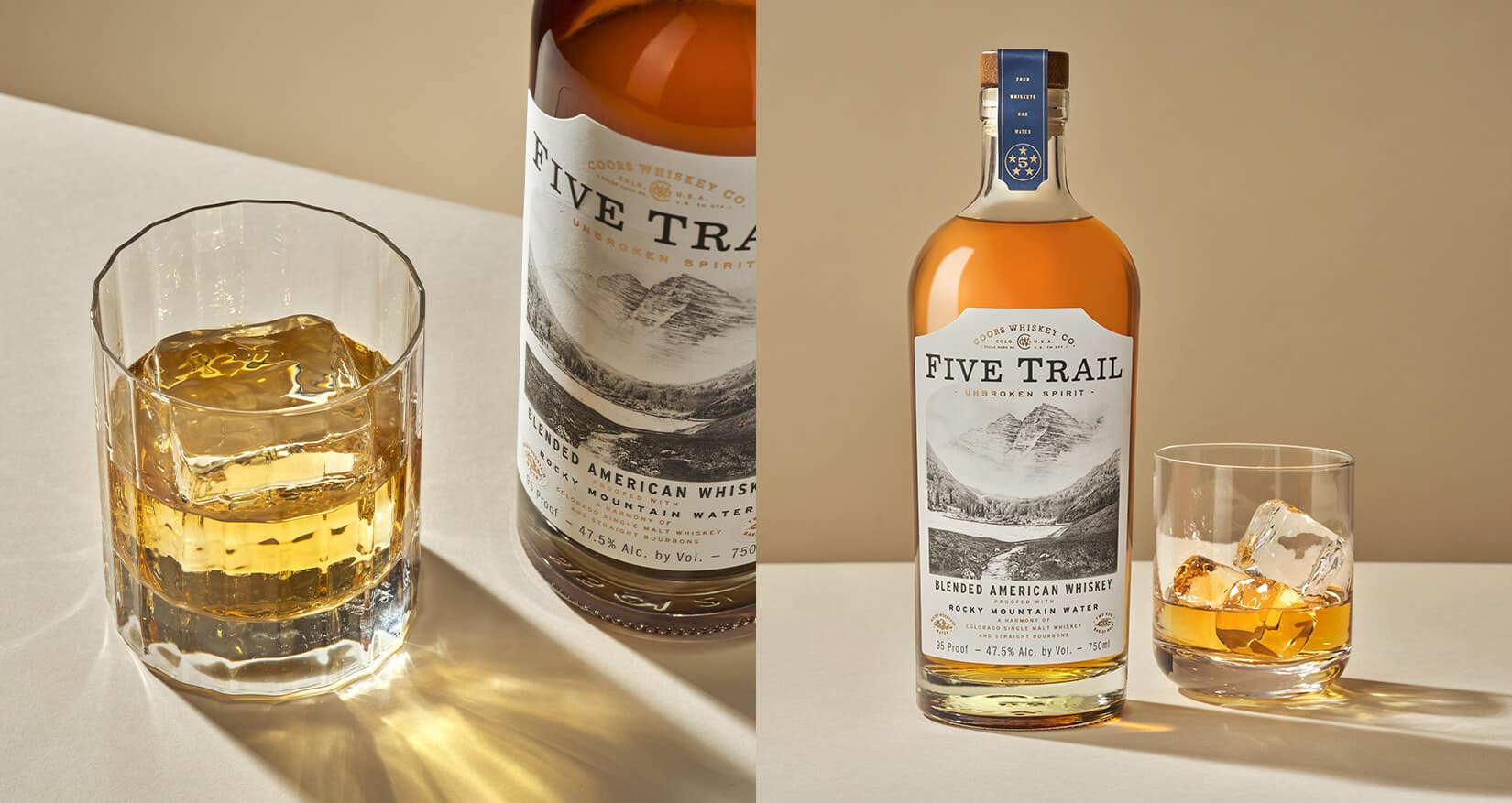 Five Trail Whiskey bottle with premium brand marketing design