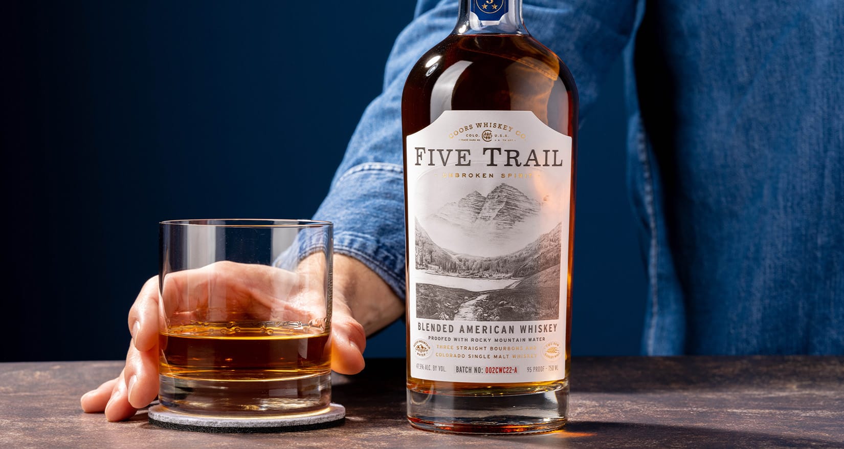 Five Trail Whiskey bottle with premium brand marketing design