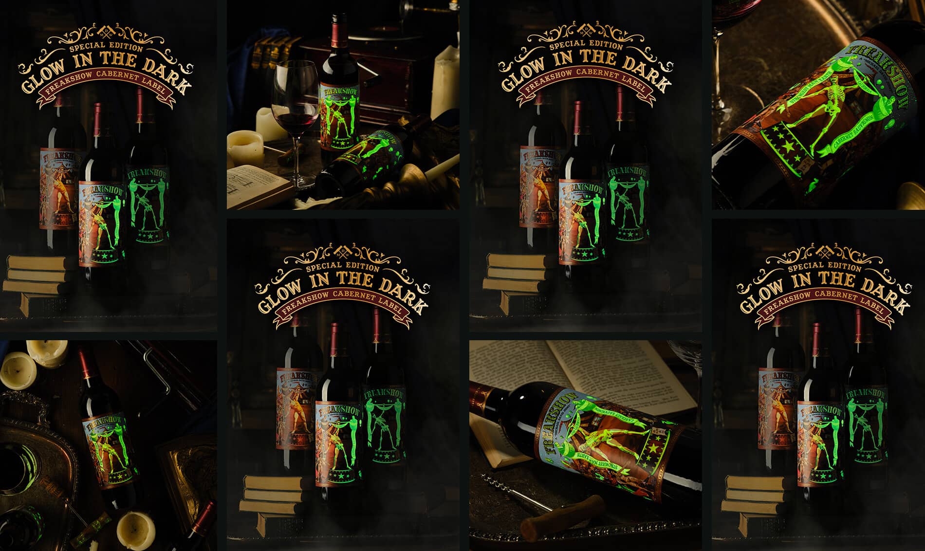 Freakshow wine bottle glow-in-the-dark label design