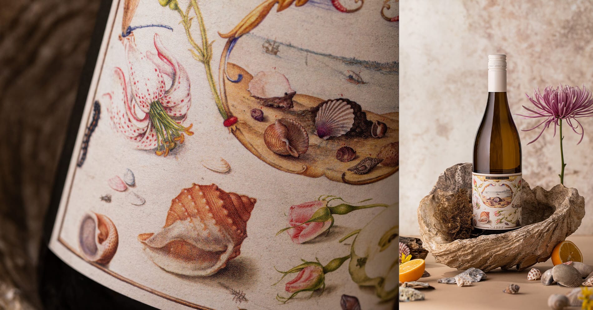 Cadre Wine label design with Pacific-inspired illustrations