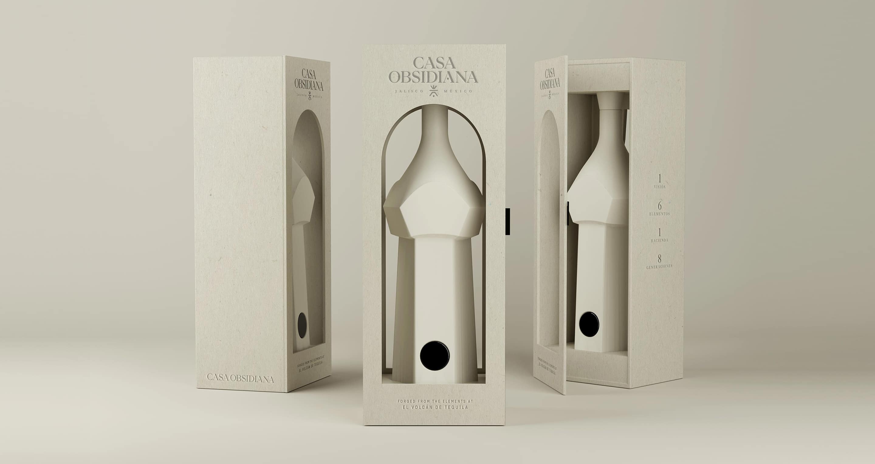 Luxury tequila packaging with obsidian-inspired details