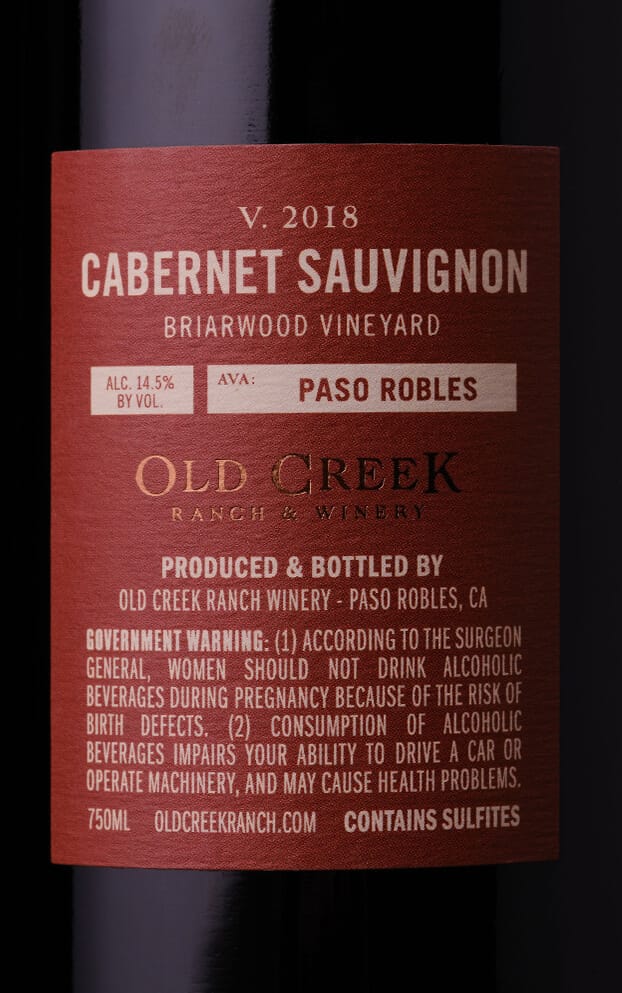 Old Creek Ranch wine label close-up