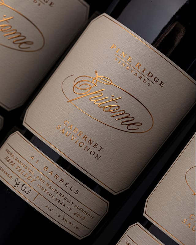 Pine Ridge Vineyards wine packaging design close-up