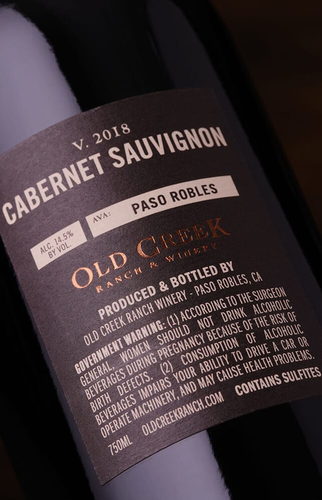 Old Creek Ranch wine label close-up