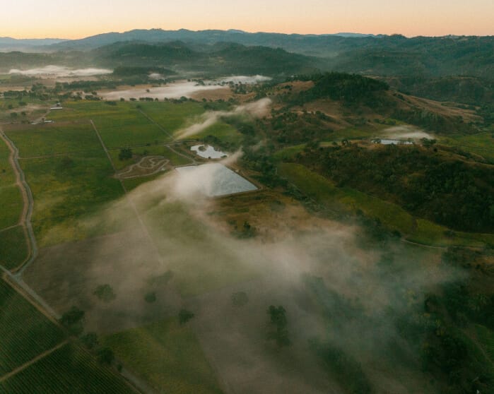 Beringer Knights Valley Aerial shot with fog