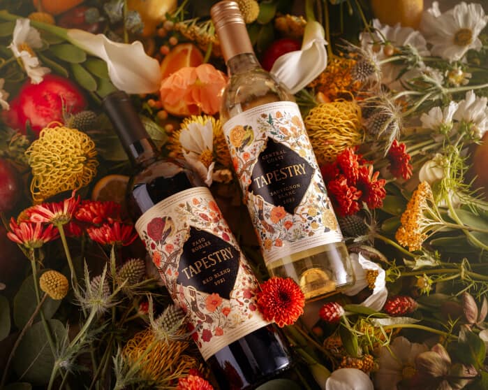 tapestry bottles in flowers