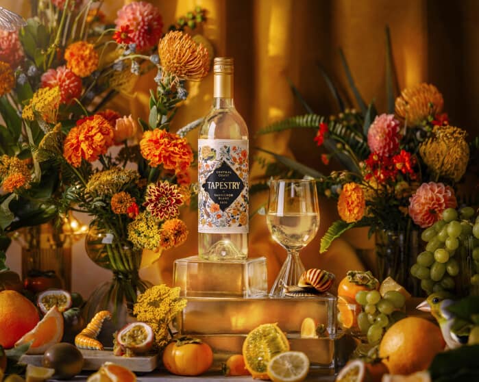 tapestry white wine with glass of wine