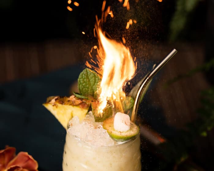 zaya rum tiki cocktail fire