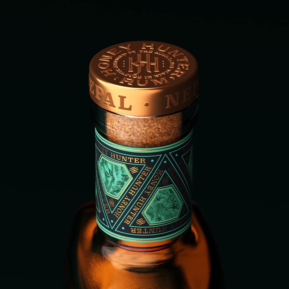 Custom bottle closure for Honey Hunter Rum with detailed rum branding elements